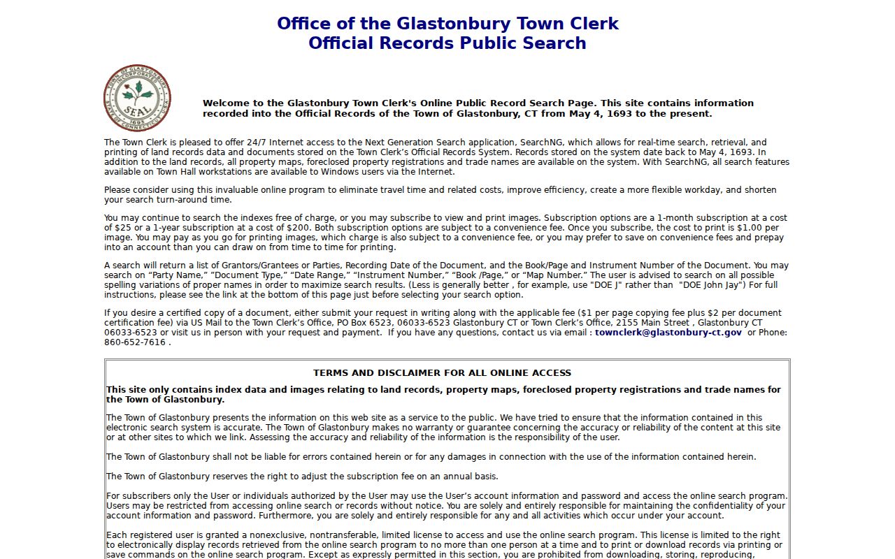 Glastonbury previous residents land records search